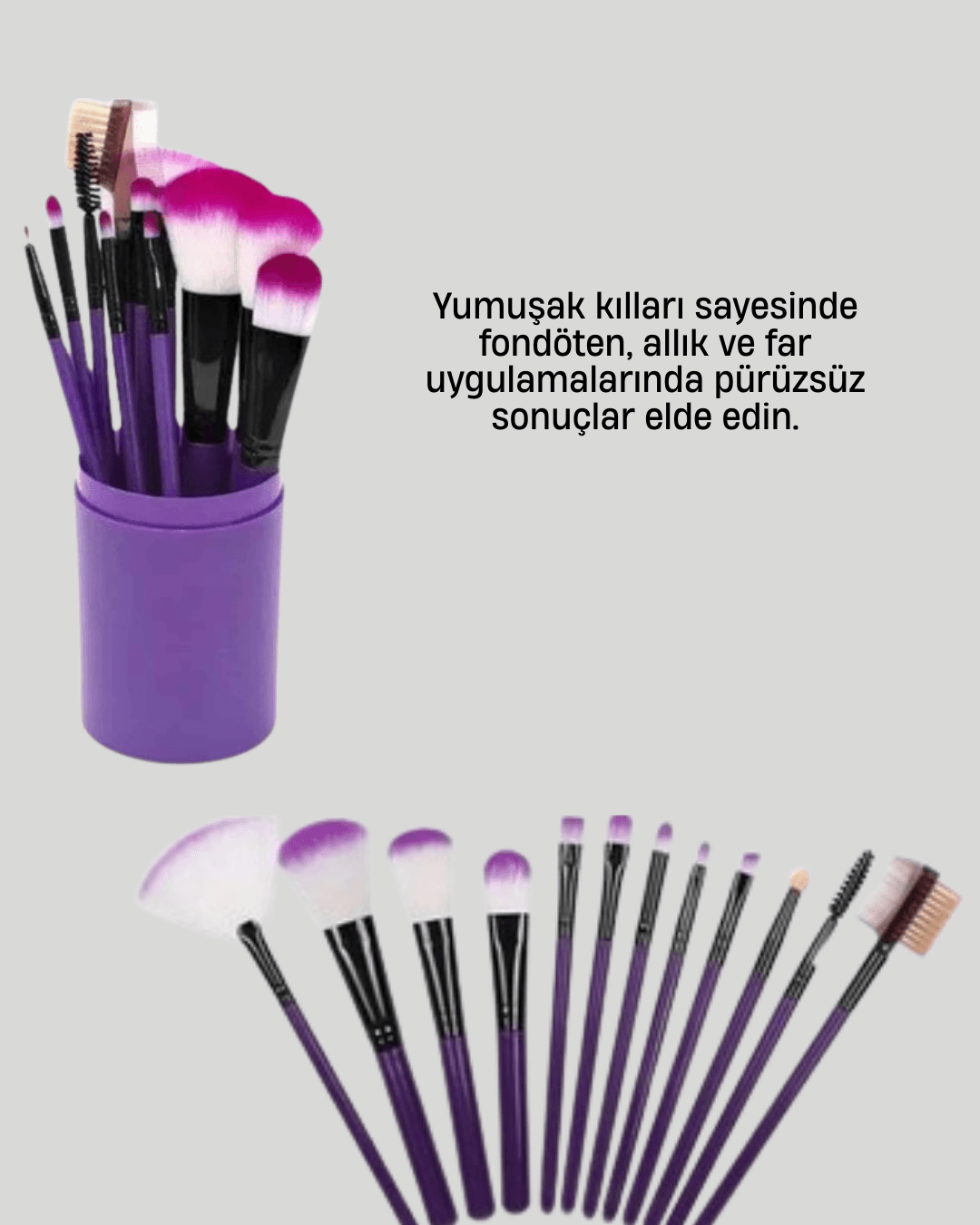12’li Profesyonel Makyaj Fırça Seti Ultra Yumuşak Sentetik Kıllı 4