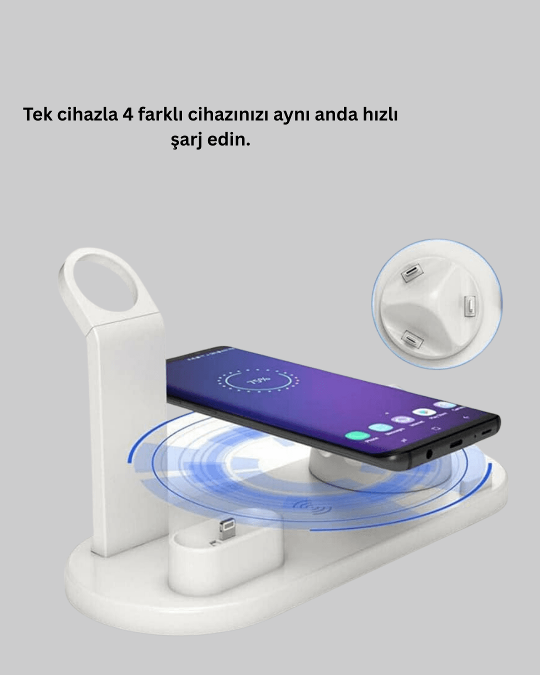 Modern Tasarımlı Çok Fonksiyonlu Kablosuz Şarj Standı 3
