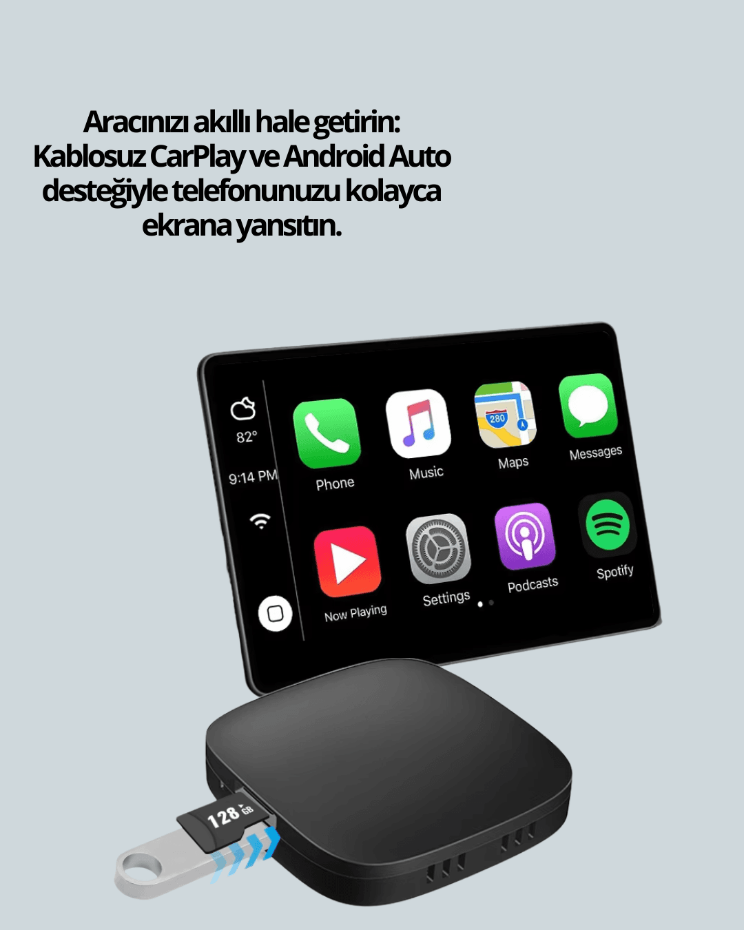 Bluetooth 5.0 Kablosuz Android Auto Araç İçi Adaptör 3