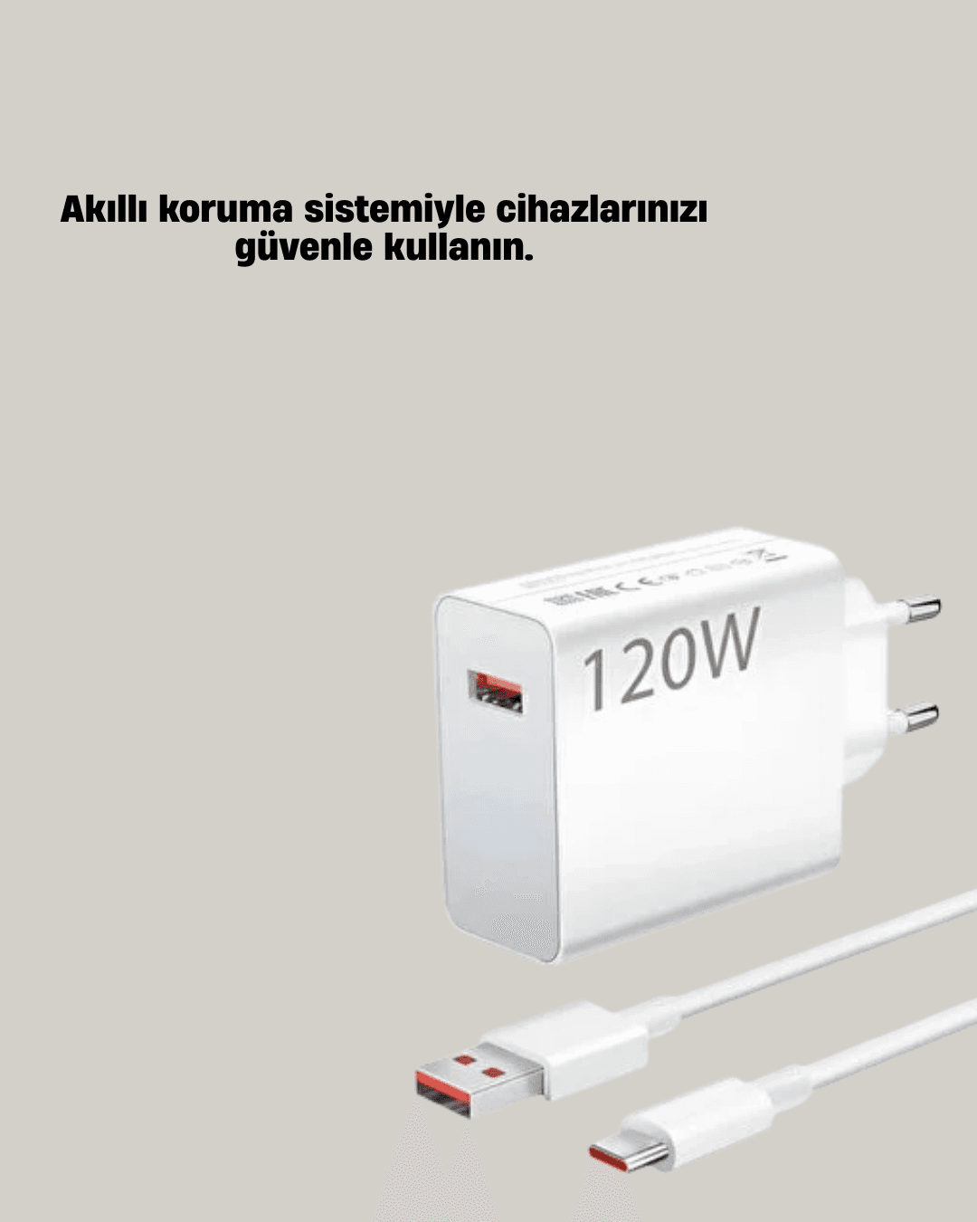 120W Güçlü Hızlı Şarj Adaptörü ve Type-C Kablo Seti – Güvenli Şarj Teknolojisi 6