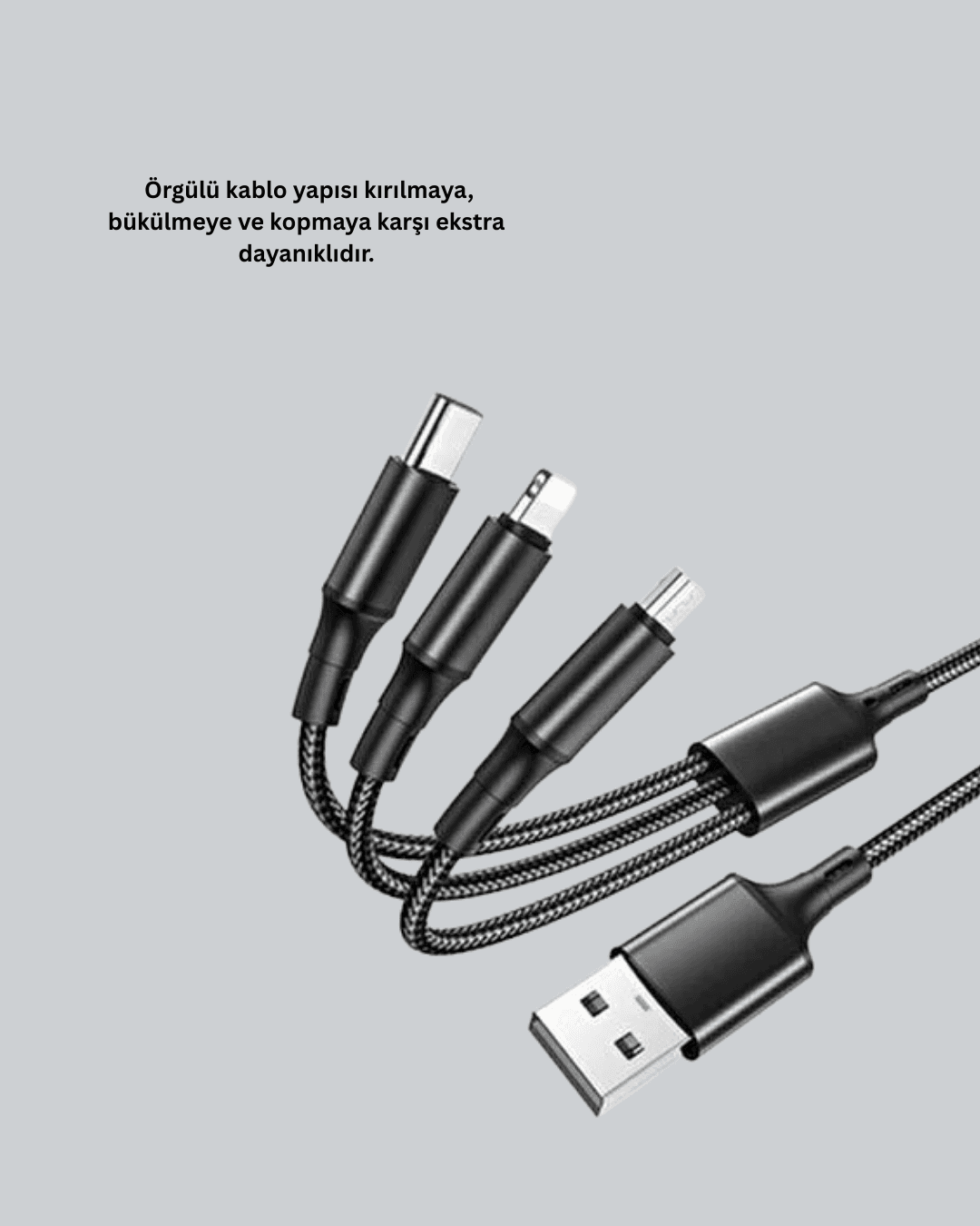 3’ü 1 Arada Hızlı Şarj Kablosu – iOS Android Type-C Uyumlu 4