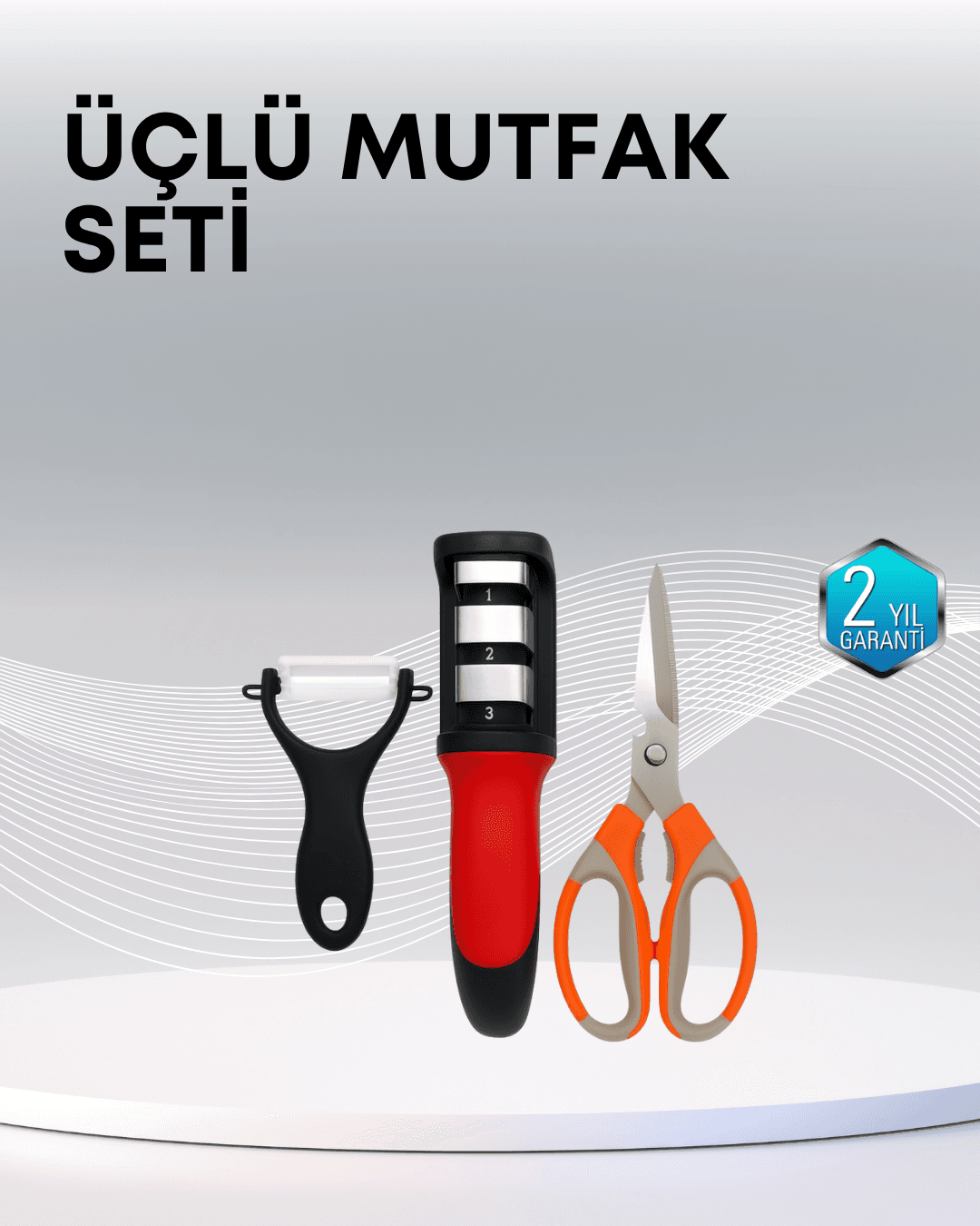 Çok Fonksiyonlu Mutfak Makas Seti – 3 Makas, Bileyici ve Soyacak Dahil
