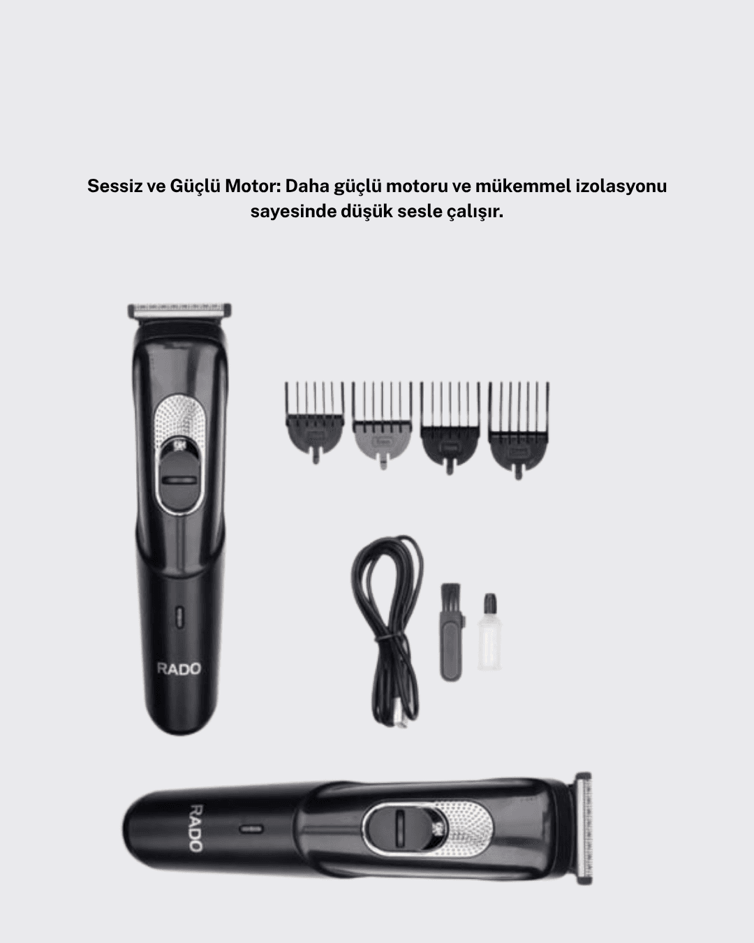 Kablosuz, Paslanmaz Çelik Bıçaklı Profesyonel Saç ve Sakal Tıraş Makinesi – Sessiz, Güçlü ve Ergonomik 3