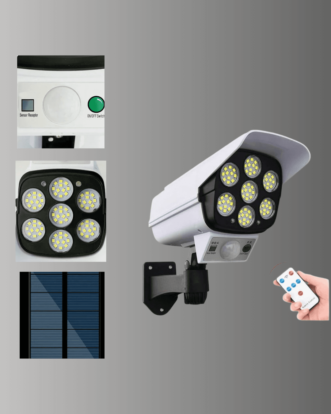 Kamera Görünümlü Güneş Enerjili Bahçe Lambası 77 LED PIR Hareket Sensörlü IP65 3