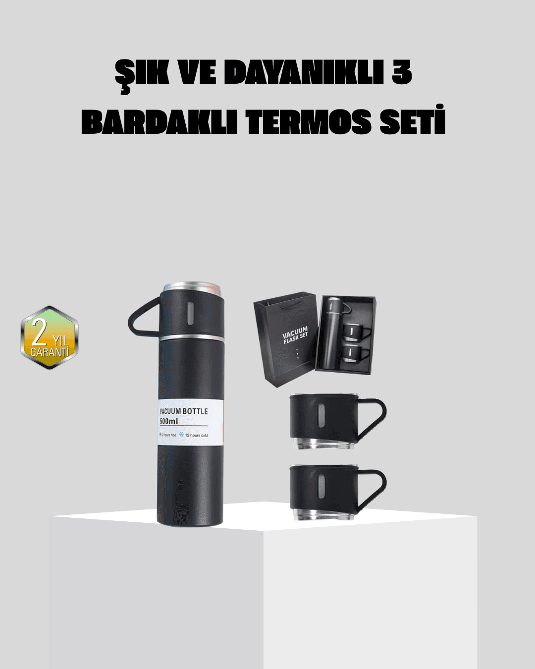 Paslanmaz Çelik 500 ml Termos Seti – 8 Saat Isı Koruma, Vakumlu, Sızdırmaz ve Taşınabilir
