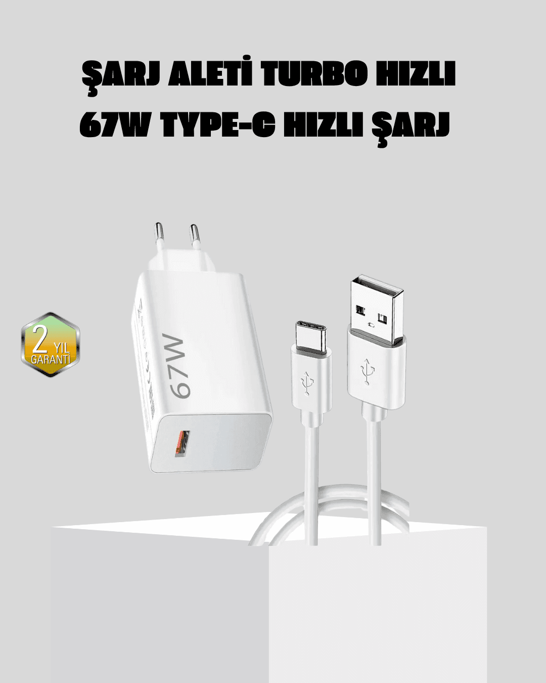 67W Süper Hızlı Şarj Adaptörü ve Kablo Seti – Güvenli, Kompakt ve Ergonomik Tasarım