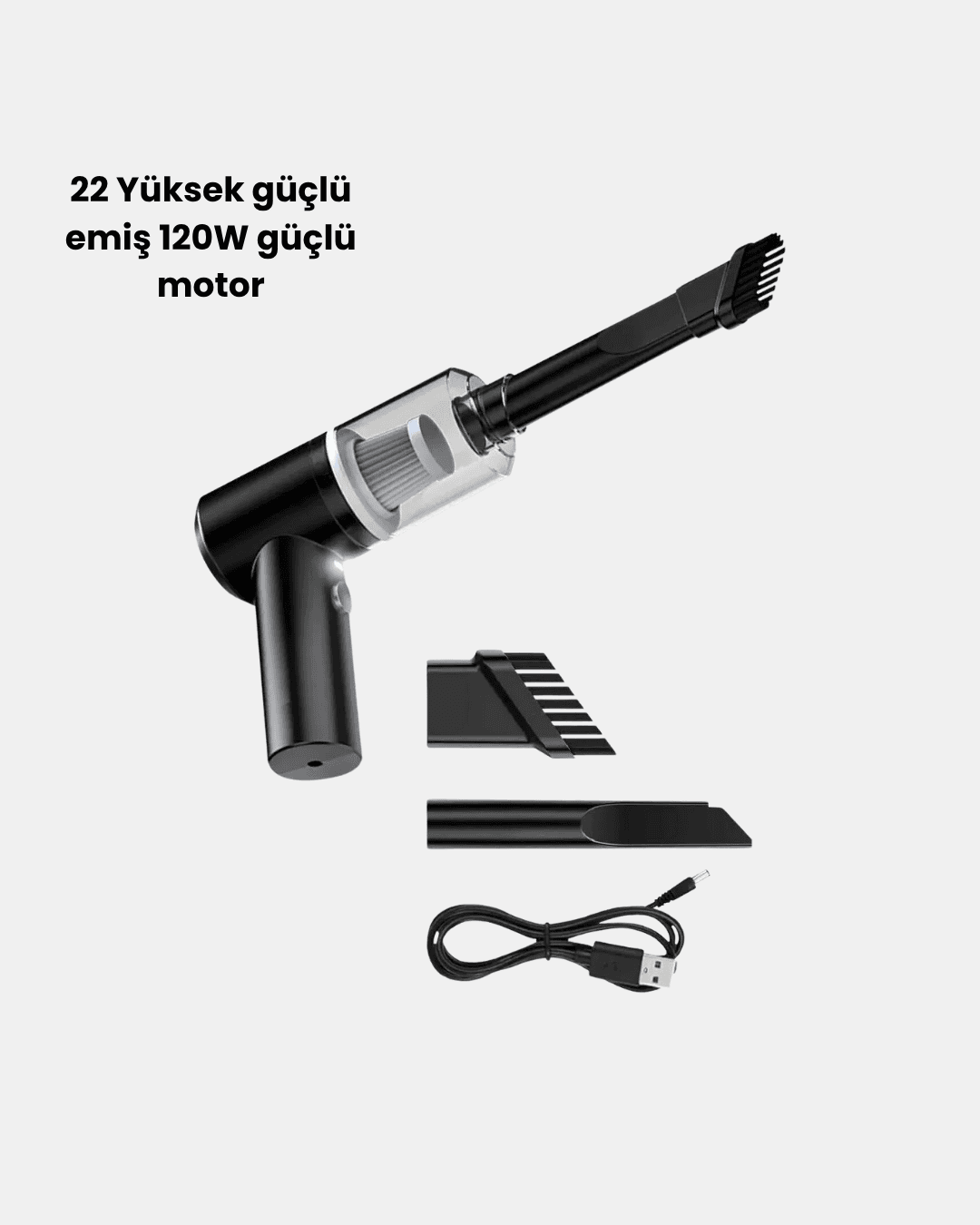 Taşınabilir Vakumlu Araç Süpürgesi – Katlanabilir Sap, Yıkanabilir Filtre, 120W Motor 3