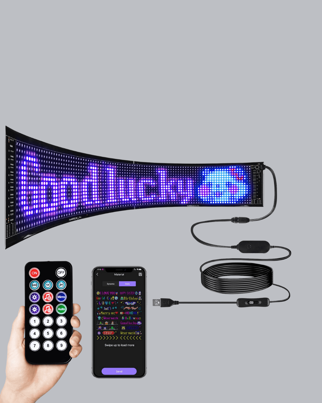 RGB LED Panel – Mobil Uyumlu, Yazı ve GIF Destekli, USB Bağlantılı Dekoratif Ekran 3