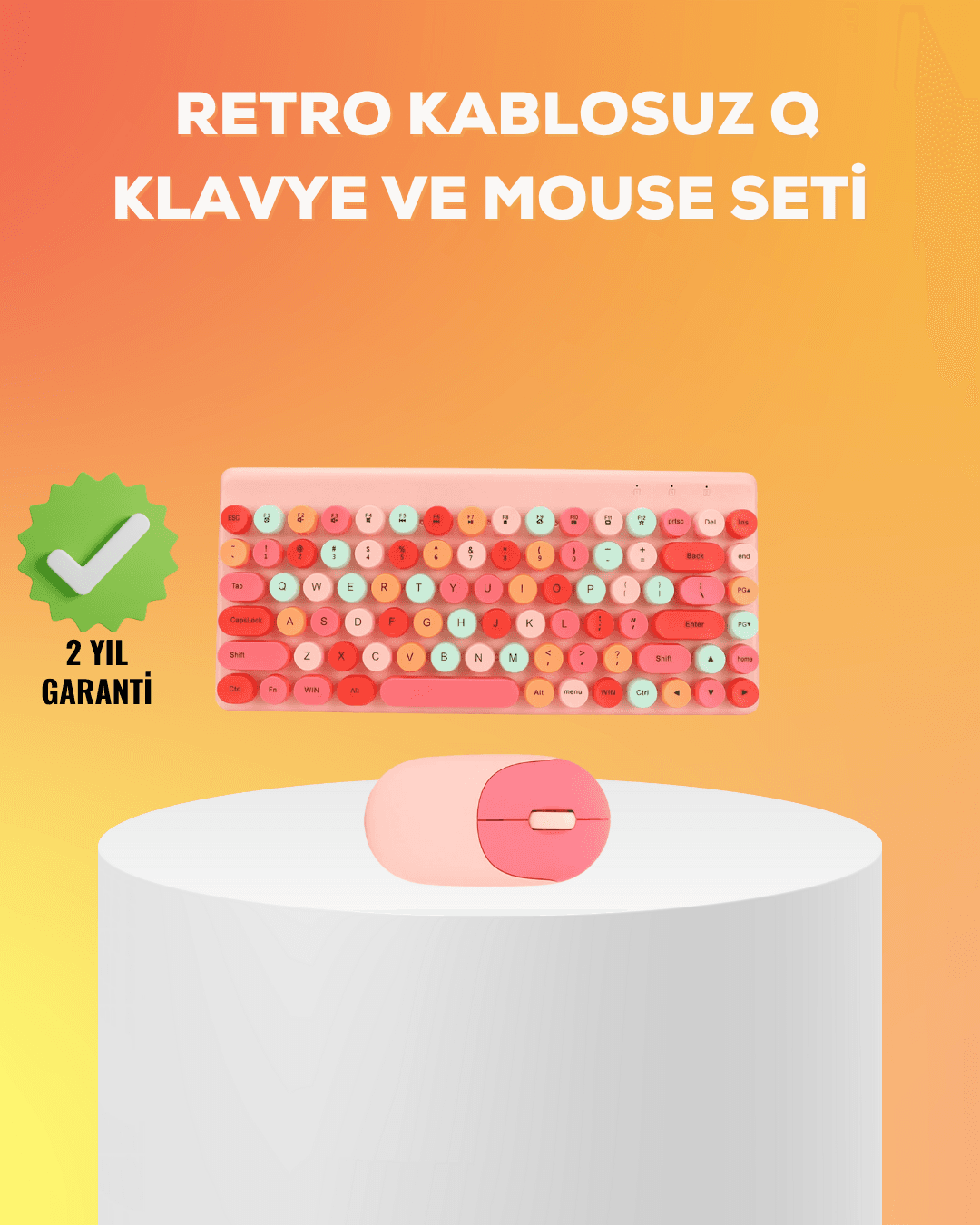 Renkli Retro Tuş Takımlı Klavye – 3 Cihaz Bağlantısı, Medya Kısayol Tuşları