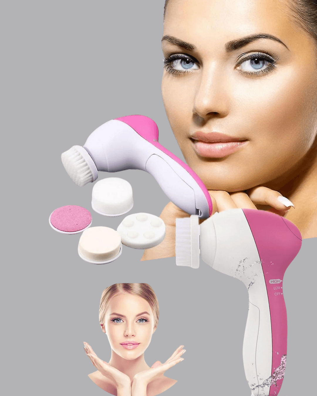 5’i 1 Arada Yüz Temizleme Cihazı – Masaj, Fırça, Peeling ve Krem Uygulama Aparatlı 3