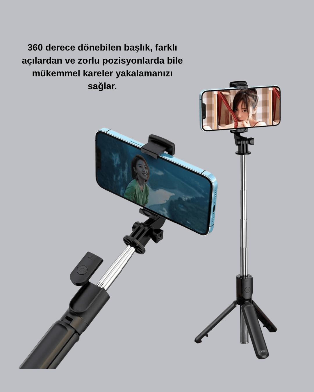 Bluetooth Selfie Çubuğu – 360° Dönebilen Başlık, Kablosuz Bağlantı 3