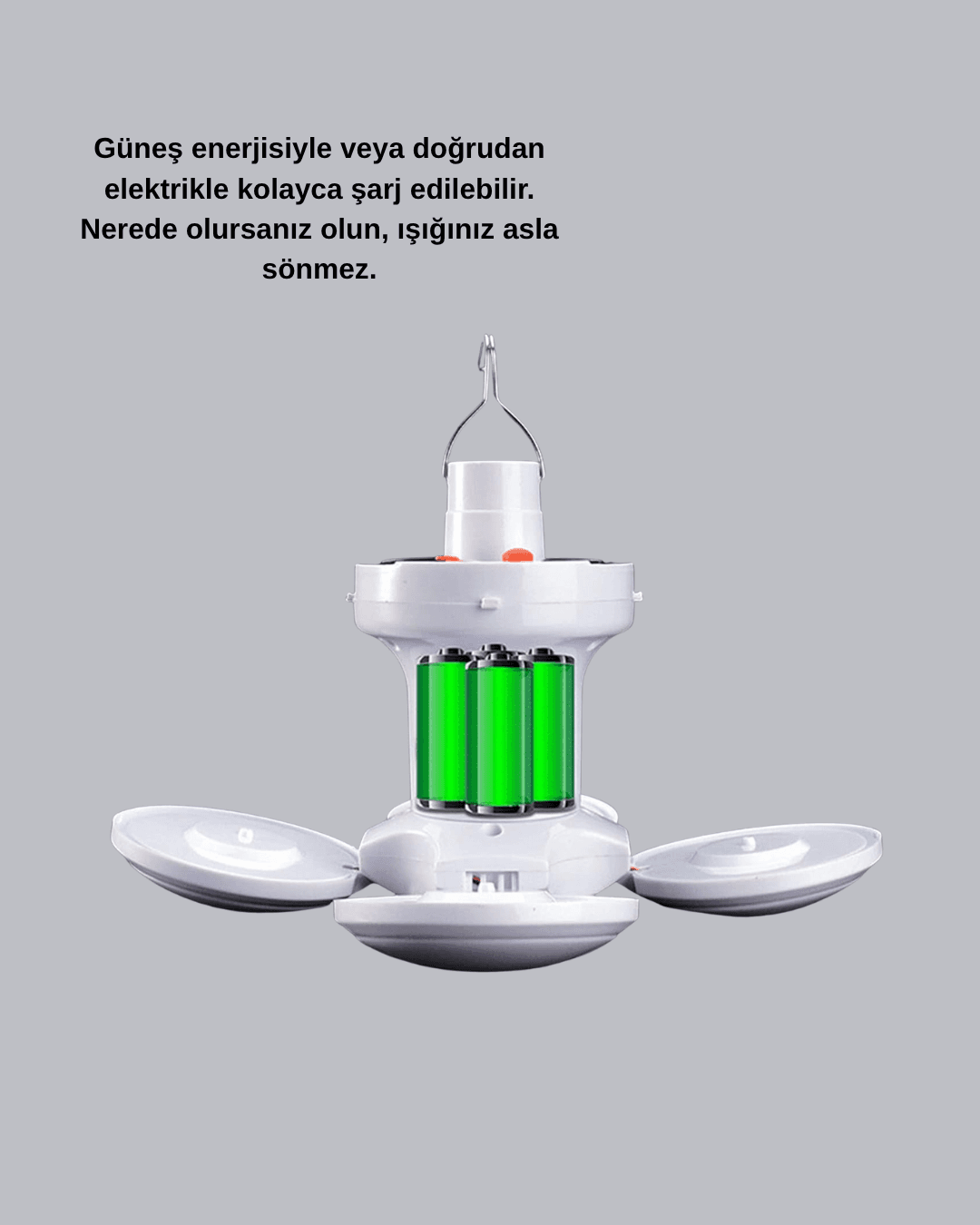 Solar Güneş Enerjili ve USB Şarjlı 5 Kanatlı LED Kamp Lambası 3