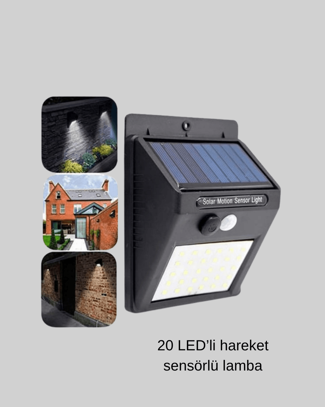 20 LED Güneş Paneli Aydınlatma – Fotoselli ve Hareket Algılamalı Dış Mekan Duvar Lambası 3