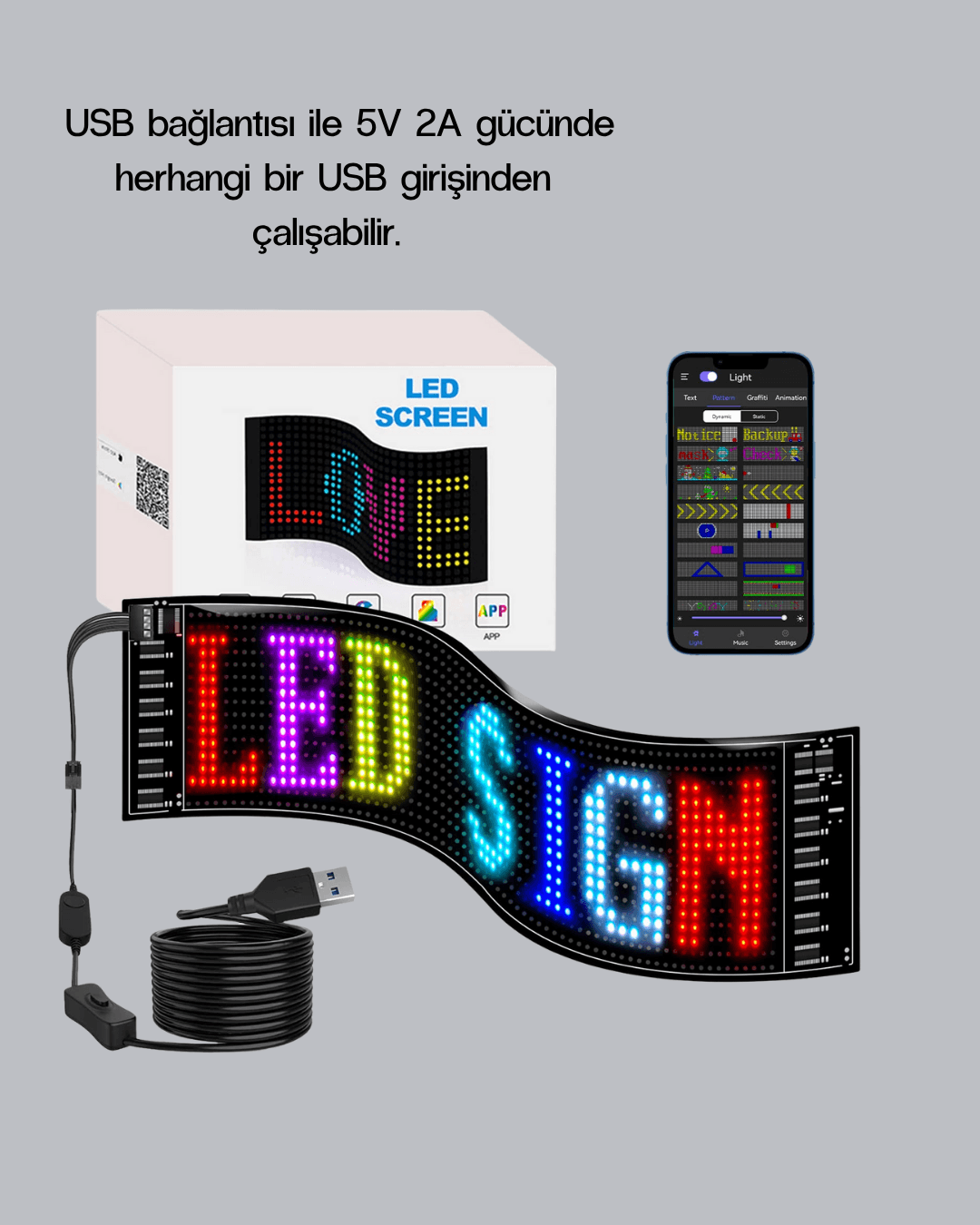 RGB LED Panel – Mobil Uyumlu, Yazı ve GIF Destekli, USB Bağlantılı Dekoratif Ekran 4