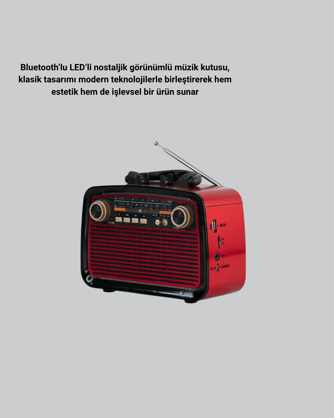 LED’li Nostaljik Bluetooth Hoparlör – Vintage Tasarım, Ahşap Doku 4
