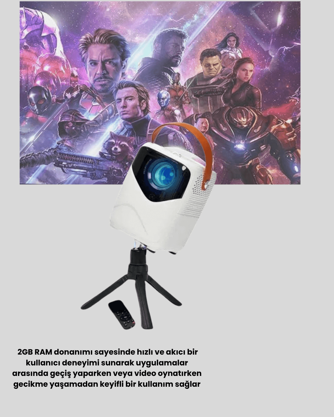 Taşınabilir 1080P HD Akıllı Projektör – 64GB Dahili Hafıza, 2GB RAM, Uzaktan Kumandalı 4
