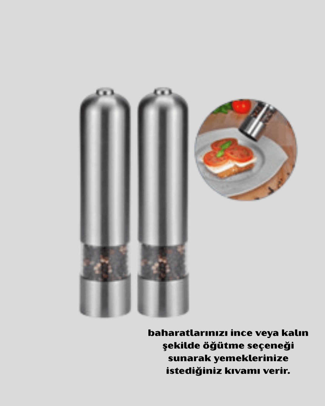 Modern Otomatik Baharat Öğütücü Seti – Pilli, Paslanmaz Çelik, LED Aydınlatmalı 4