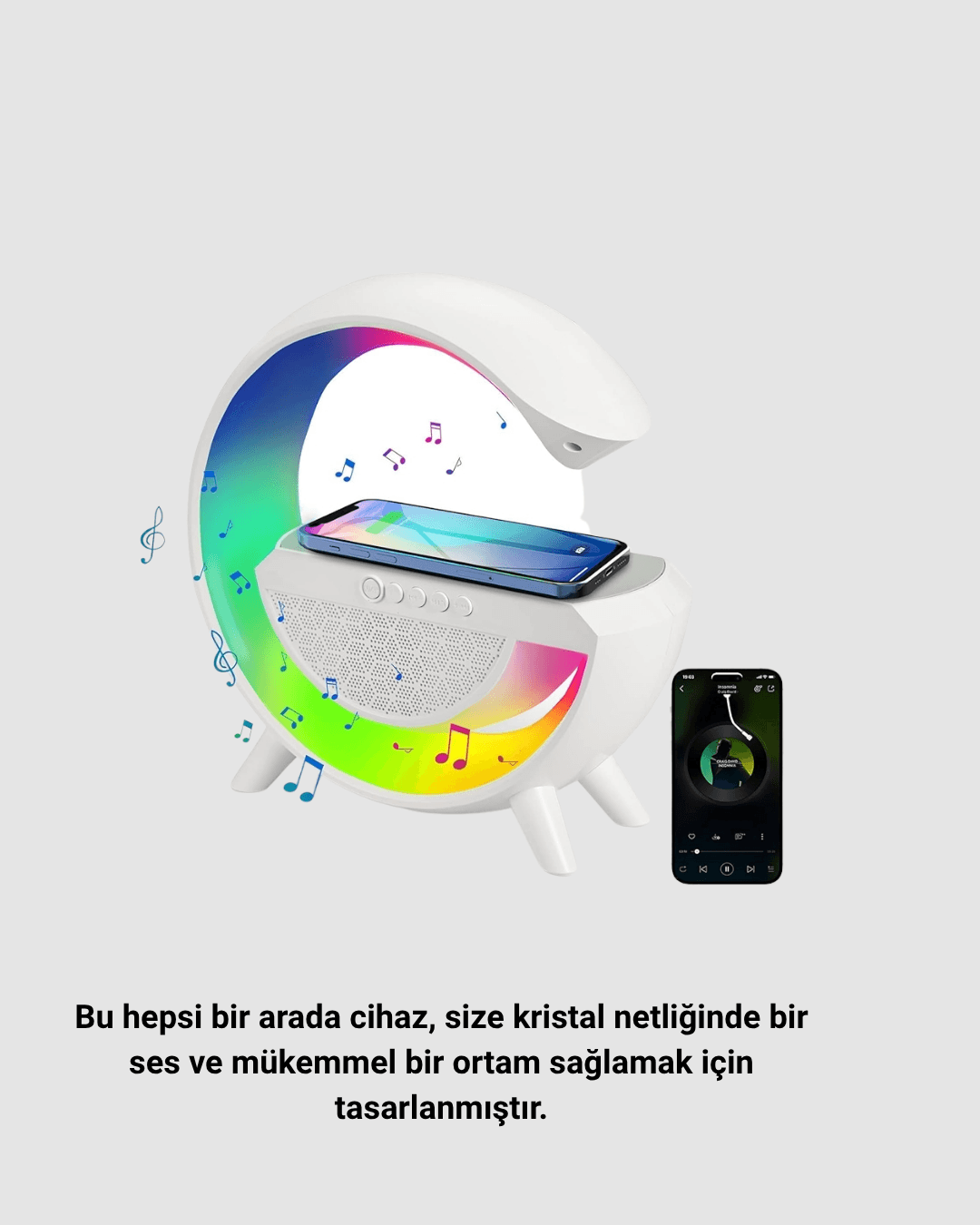 Bluetooth 5.0 Hoparlör – Kablosuz Şarj, RGB Gece Lambası ve FM Radyo 5
