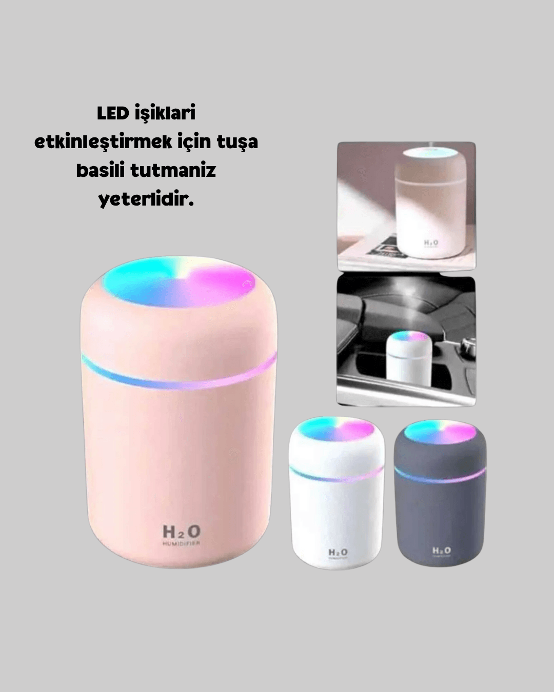 Taşınabilir USB Mini Nemlendirici – LED Aydınlatmalı, Çift Püskürtme Modu 5