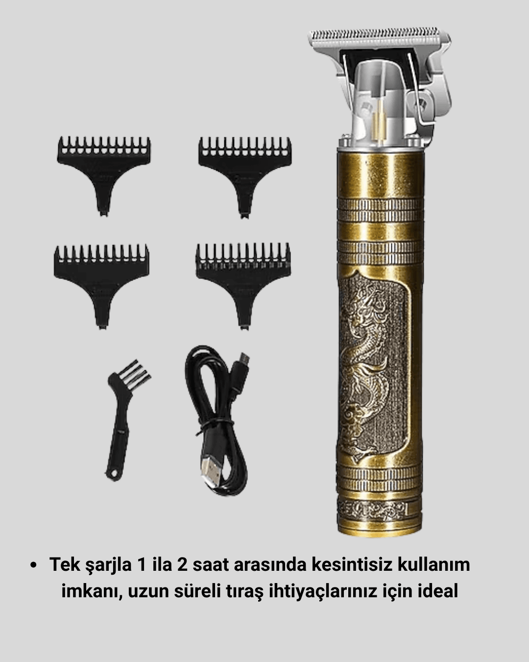 T Bıçaklı Profesyonel Çizik Tıraş Makinesi Seti – 120 Dakika Kullanım, Şarjlı & Kablolu 5