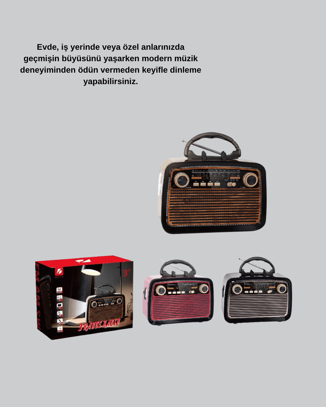LED’li Nostaljik Bluetooth Hoparlör – Vintage Tasarım, Ahşap Doku 5