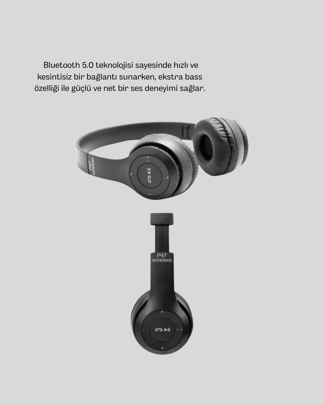 Bluetooth Kablosuz Kulaklık – Extra Bass, TF Kart, Mikrofonlu, Ayarlanabilir Ergonomik Tasarım 5