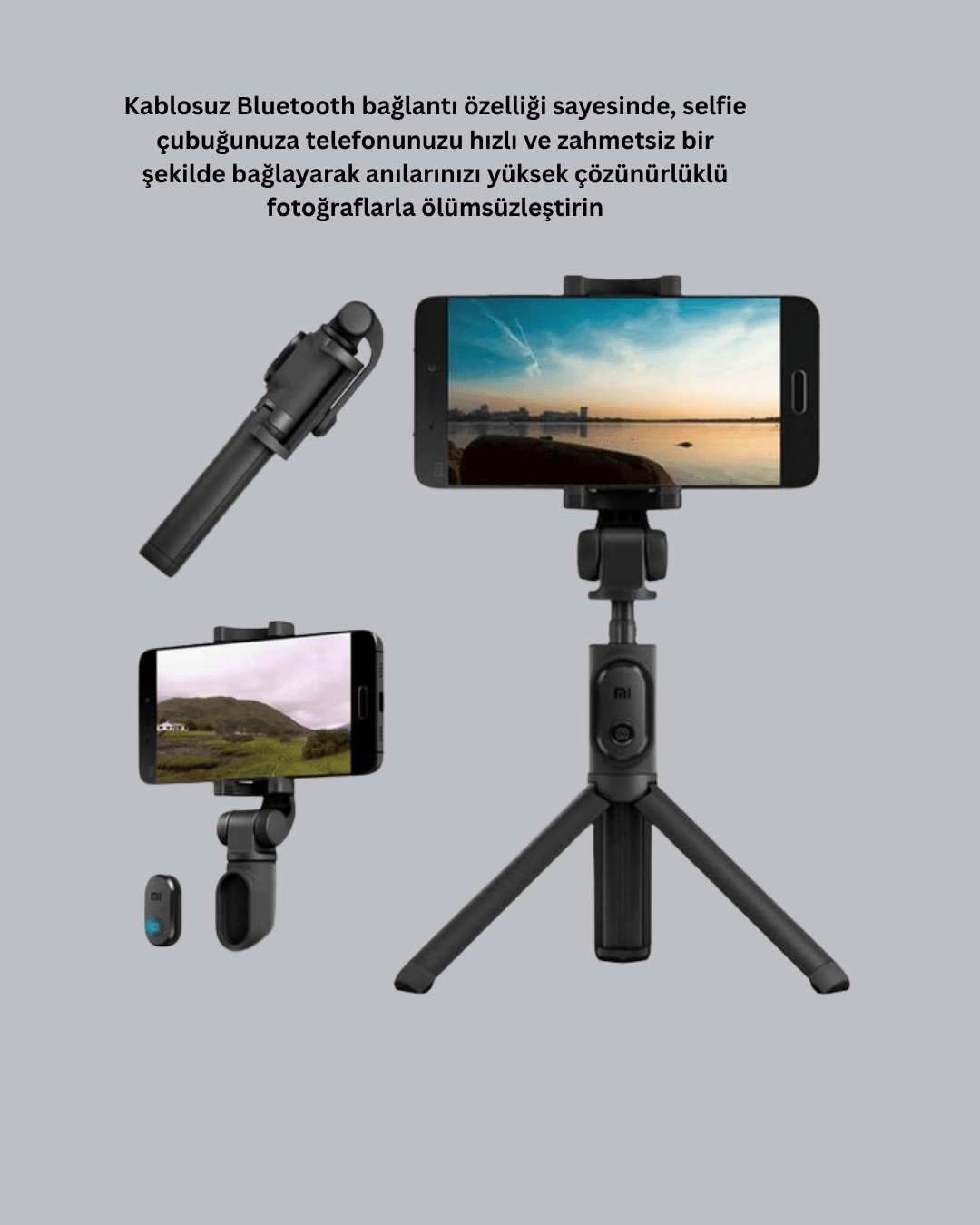 Bluetooth Selfie Çubuğu – 360° Dönebilen Başlık, Kablosuz Bağlantı 5