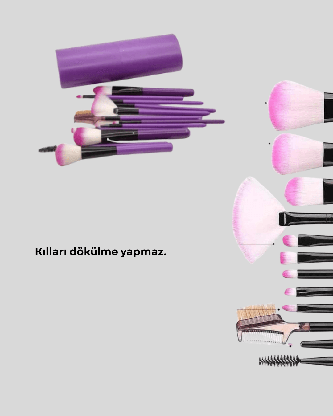 Ultra Yumuşak 12’li Makyaj Fırça Seti – Dökülme Yapmaz, Dalin Şampuan ile Temizlenebilir 5