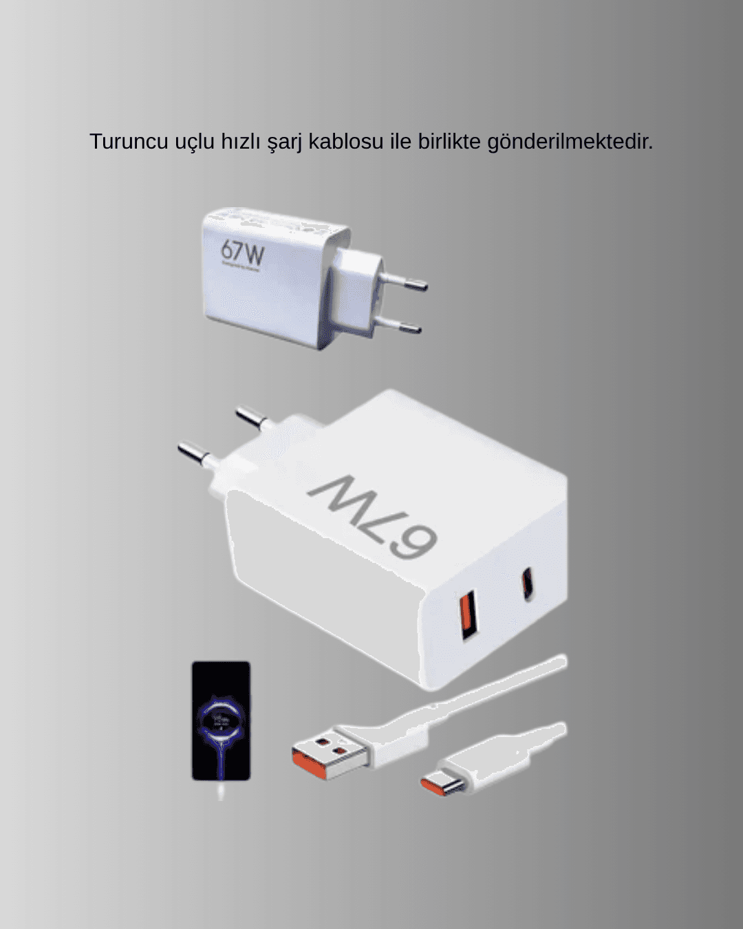67W Süper Hızlı Şarj Adaptörü ve Kablo Seti – Güvenli, Kompakt ve Ergonomik Tasarım 5