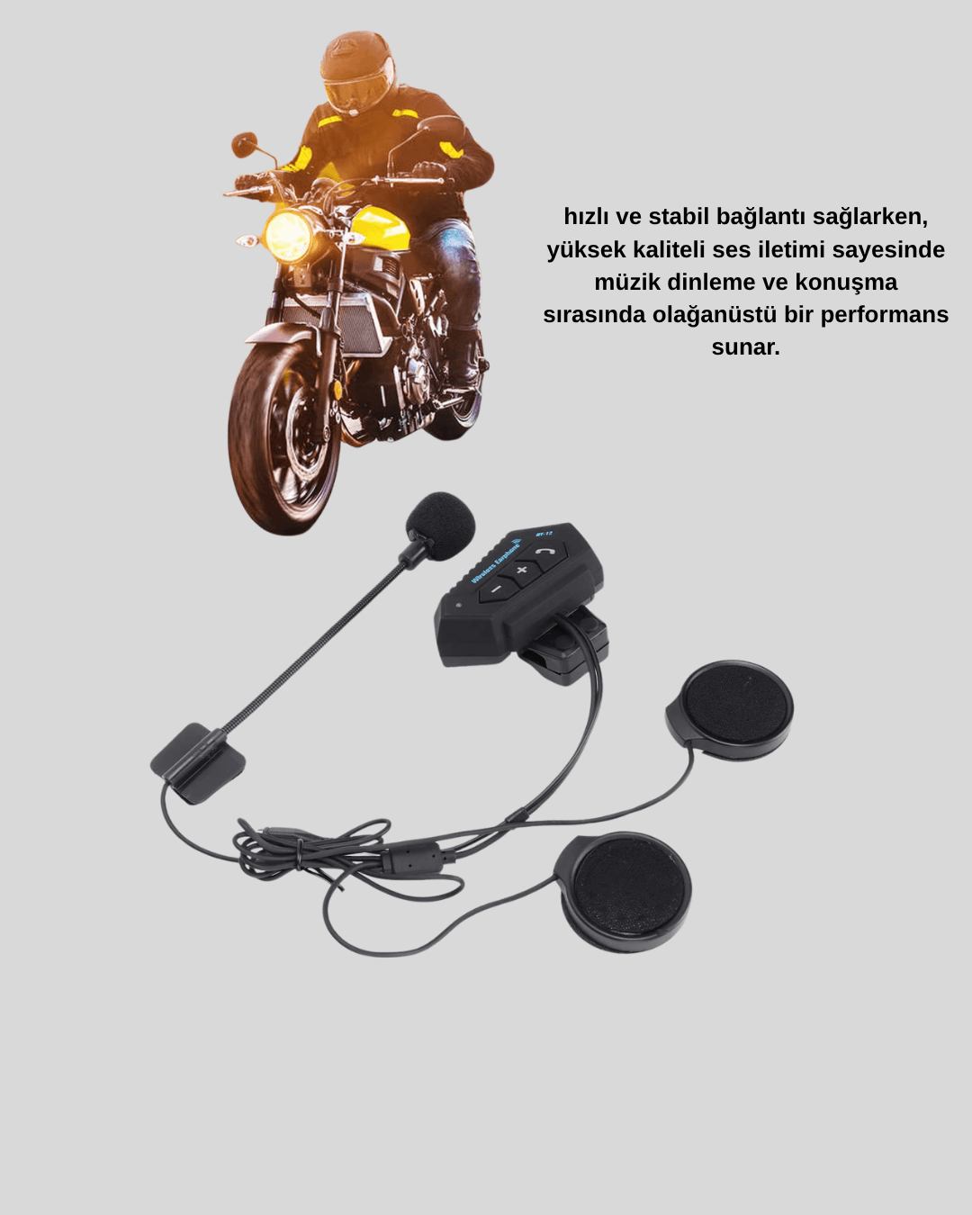 Motosiklet Kaskı İçin Bluetooth Kulaklık – Kablosuz, Mikrofonlu, Gürültü Azaltmalı BT22 5