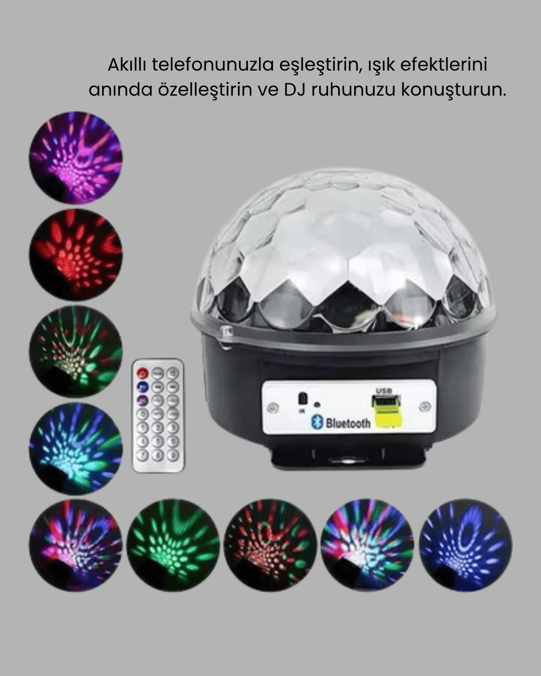 Bluetooth Kontrollü Masaüstü Disko Topu Işığı – Renkli LED Işık Gösterisi ve Uzaktan Kumanda 5