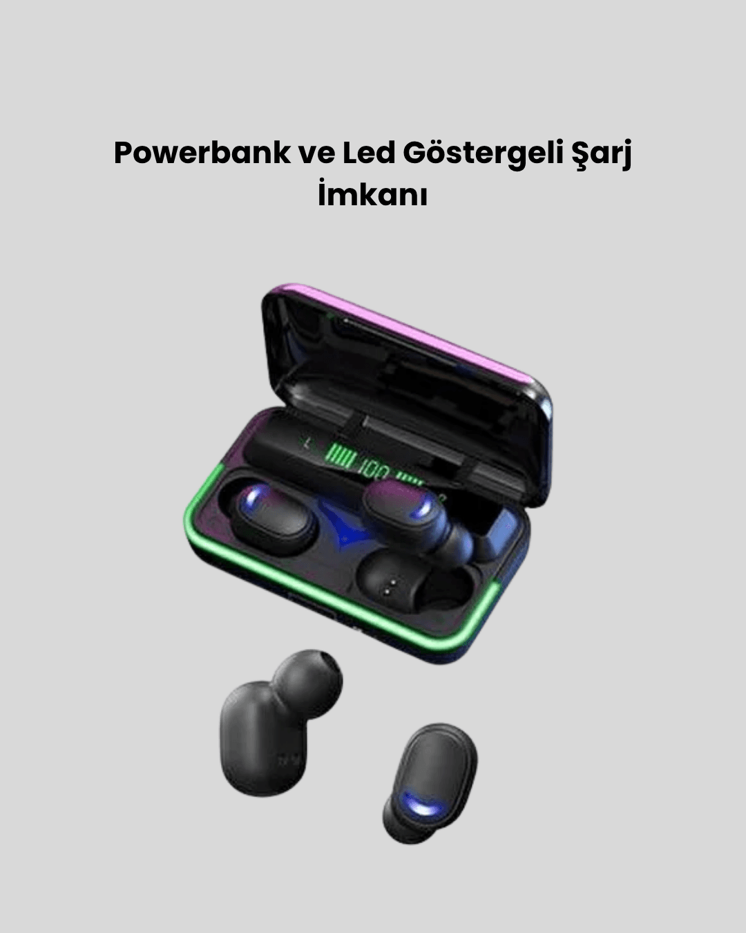 E10 Kablosuz Bluetooth Kulaklık – 3D Ses, Powerbank Şarj Kutusu 5
