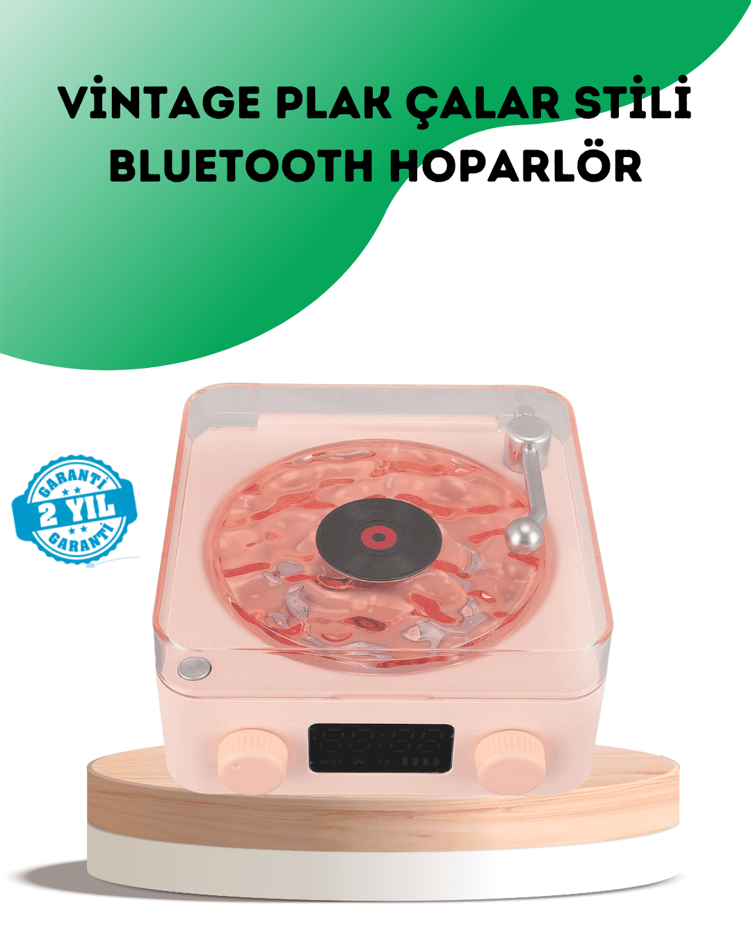 Retro Bluetooth Hoparlör – Kristal Ses, Gece Lambası, Saatli Tasarım