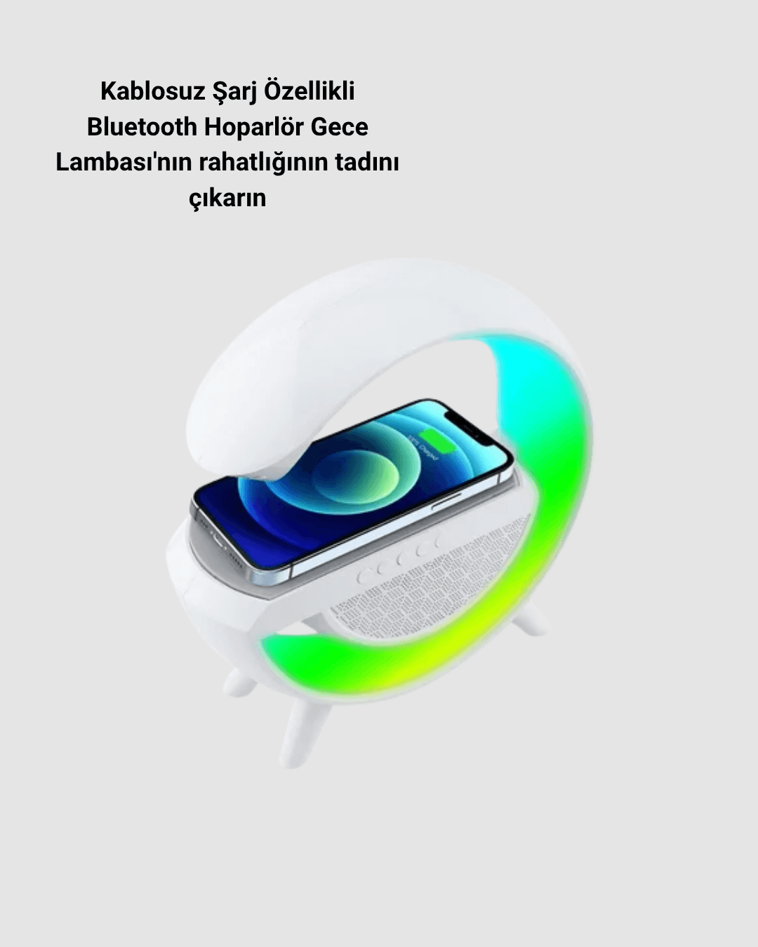 Bluetooth 5.0 Hoparlör – Kablosuz Şarj, RGB Gece Lambası ve FM Radyo 6