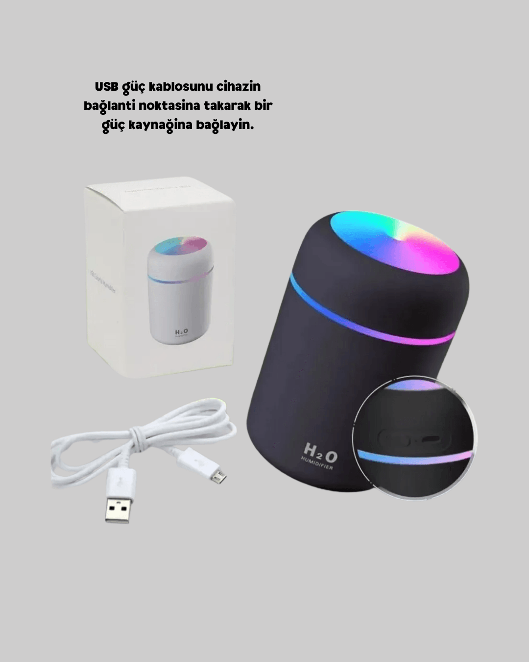 Taşınabilir USB Mini Nemlendirici – LED Aydınlatmalı, Çift Püskürtme Modu 6