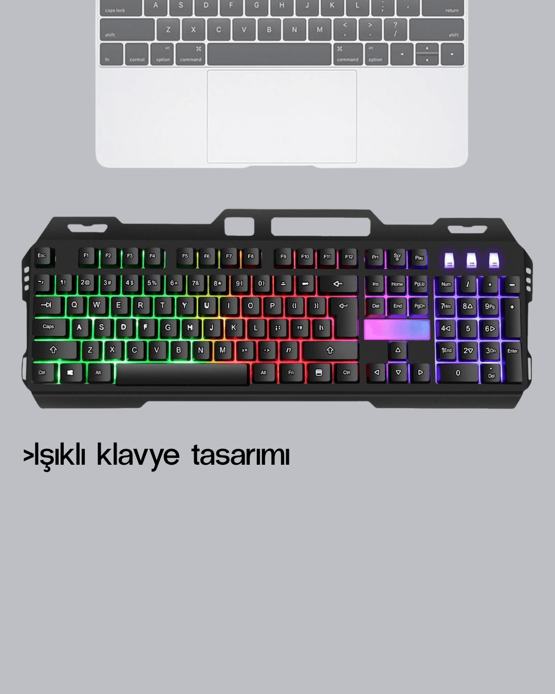 RGB Aydınlatmalı Klavye Mouse Seti – USB Bağlantılı, Türkçe Q, Ayarlanabilir DPI, Ergonomik Yapı 6