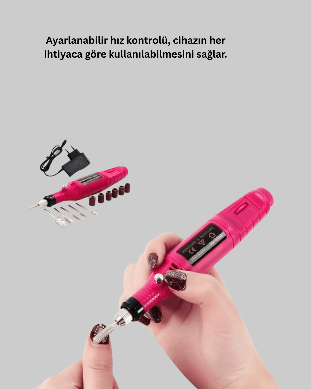 Profesyonel Tırnak Manikür Aleti – Şarjlı, Ayarlanabilir Hız, Düşük Titreşim ve Sessiz Motor Teknolojisi 6