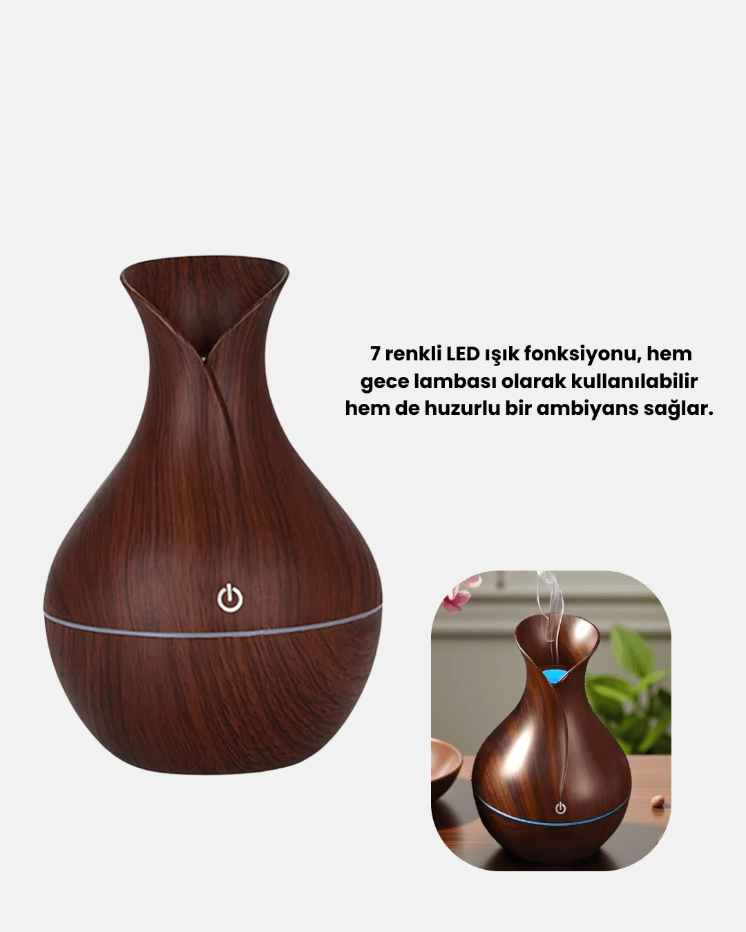 Ahşap Desenli 130 ml Aromaterapi Difüzör Sessiz ve USB Bağlantılı 6