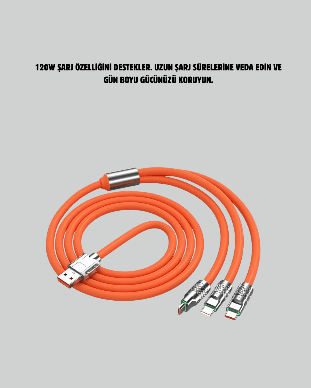 120W Şarj Destekli 3’ü 1 Arada Çoklu Şarj Kablosu – 1.2 Metre 6