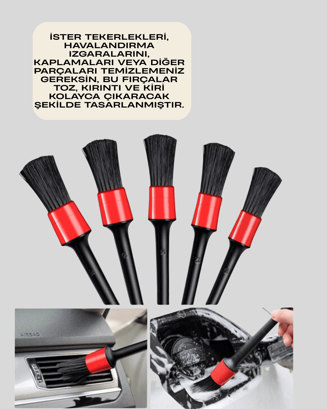 Araba Temizliği İçin 5 Parça Fırça Takımı 6
