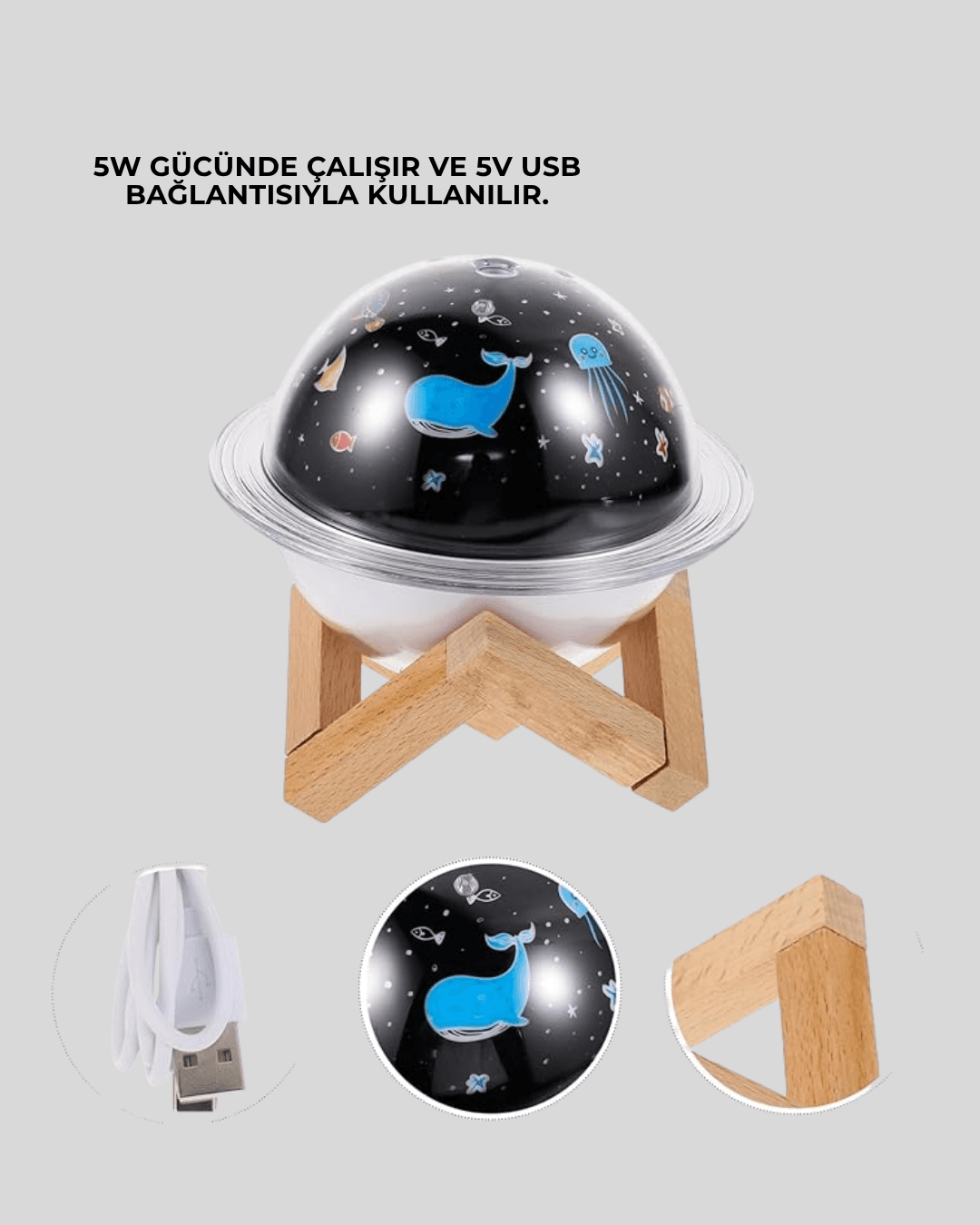 Projektör ışıklı, aromaterapi uyumlu mini masaüstü hava nemlendirici cihaz 6