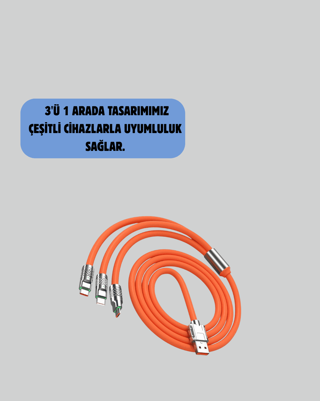 120W Şarj Destekli 3’ü 1 Arada Çoklu Şarj Kablosu – 1.2 Metre 5