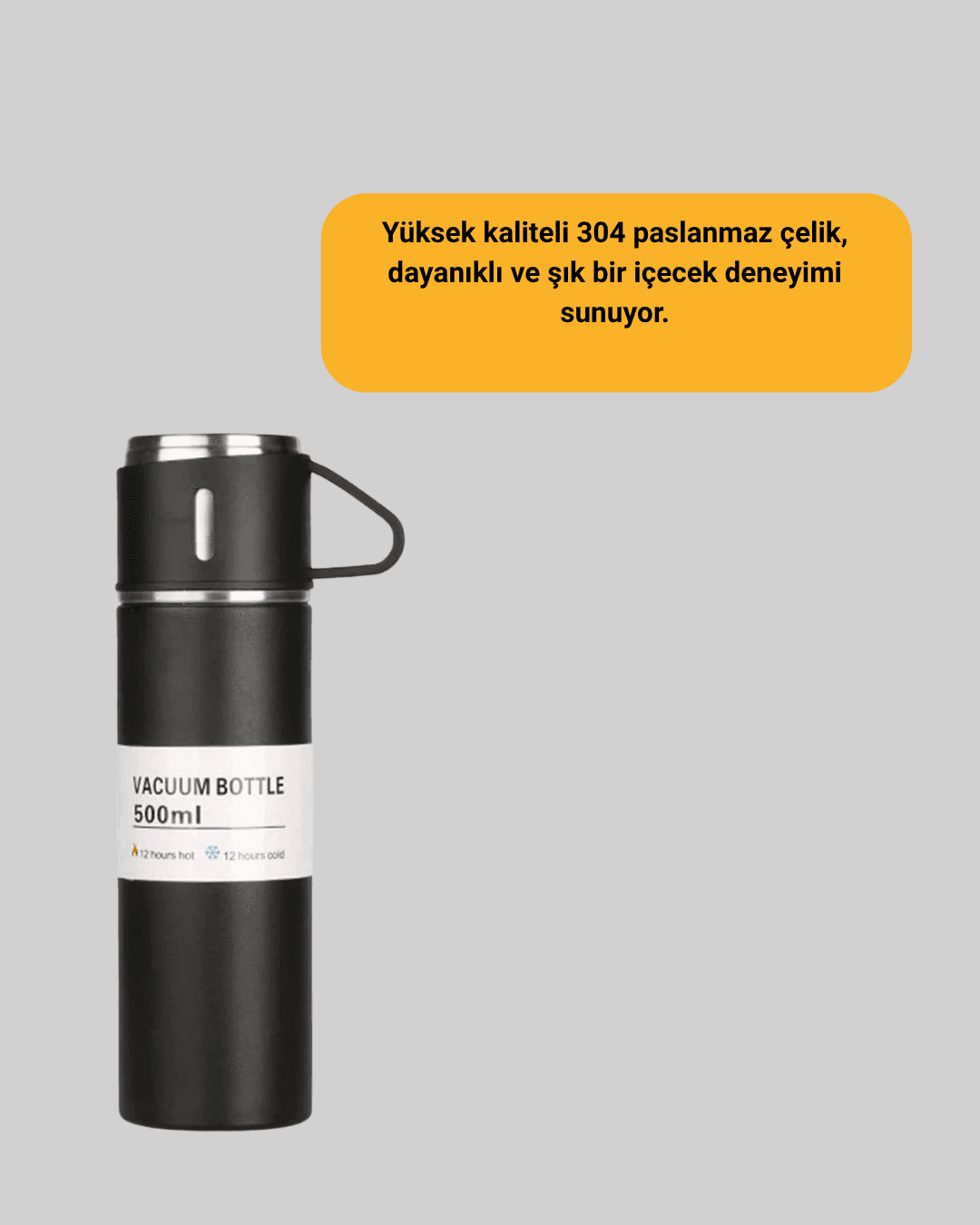304 Çelik Termos Seti | 2 Bardaklı, 500 ml, Uzun Süre Isı Koruma 3