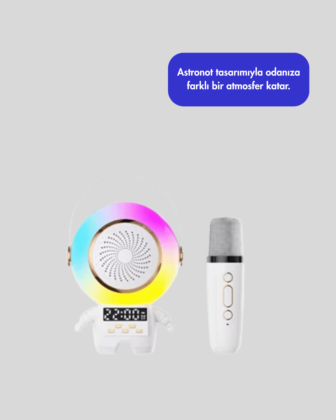 Kablosuz Mikrofonlu Astronot Tasarım Bluetooth Speaker Karaoke 3