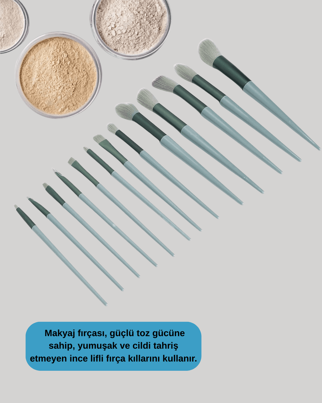 Taşınabilir Ergonomik Yapılı 13 Adet Fiber Kıllı Yüz ve Göz Makyaj Fırçası Seti 5