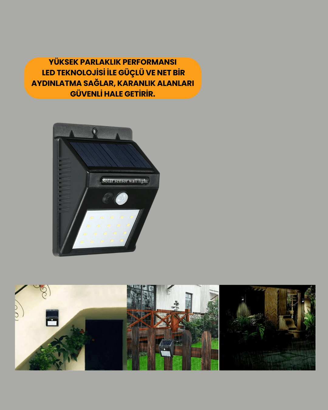 Hareket Sensörlü Güneş Enerjili Dış Mekan LED Lamba 100/144 LED 4