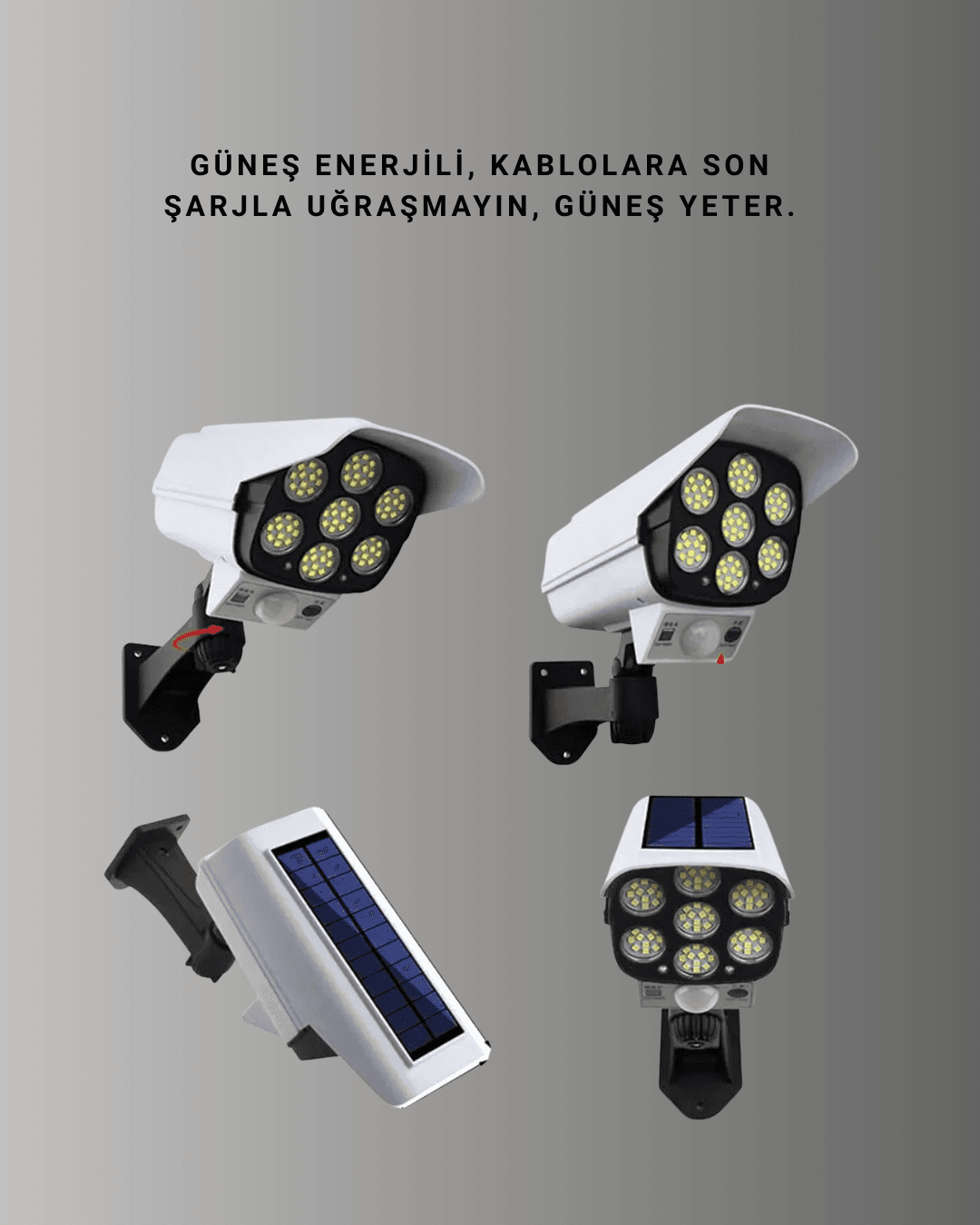 Kamera Görünümlü Güneş Enerjili Bahçe Lambası 77 LED PIR Hareket Sensörlü IP65 4