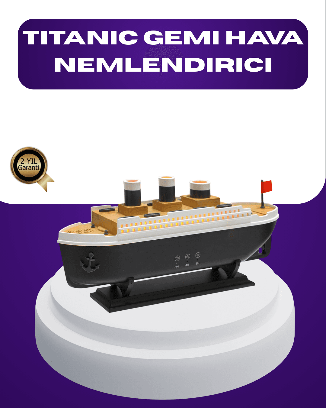 Titanik Gemi Tasarımlı LED Işıklı Hava Nemlendirici Aroma Difüzörü Buhar Efektli