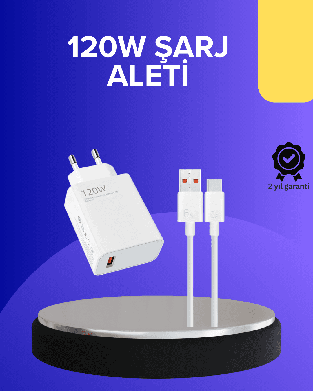 120W Hızlı Şarj Adaptörü Samsung S20 S21 S22 S23 Uyumlu Type-C