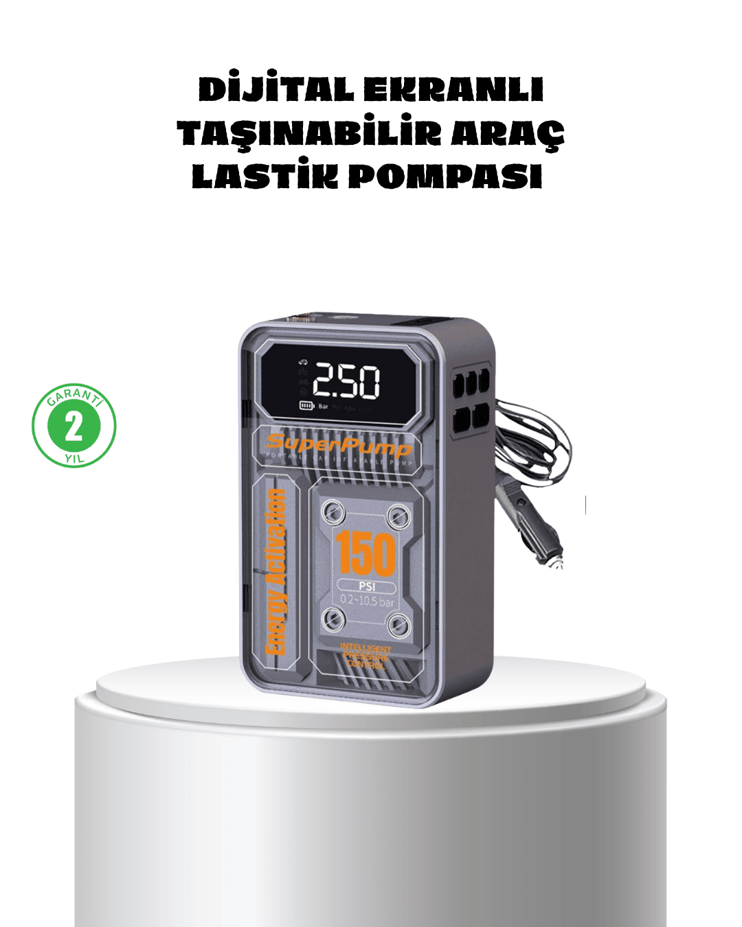 Taşınabilir Kablosuz Hava Pompası 150 PSI – 6000mAh Şarjlı Akülü Lastik Şişirme
